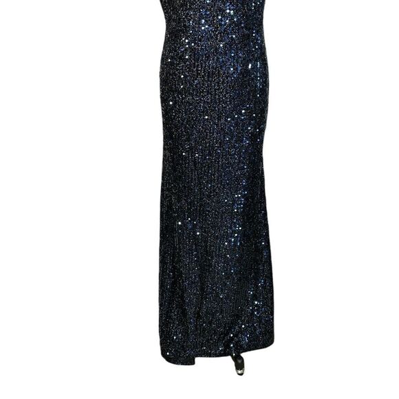 Mac Duggal 26331 Blue Cowl Back Boat Neck Sequined Evening Gown | Size 10 - Picture 4 of 12